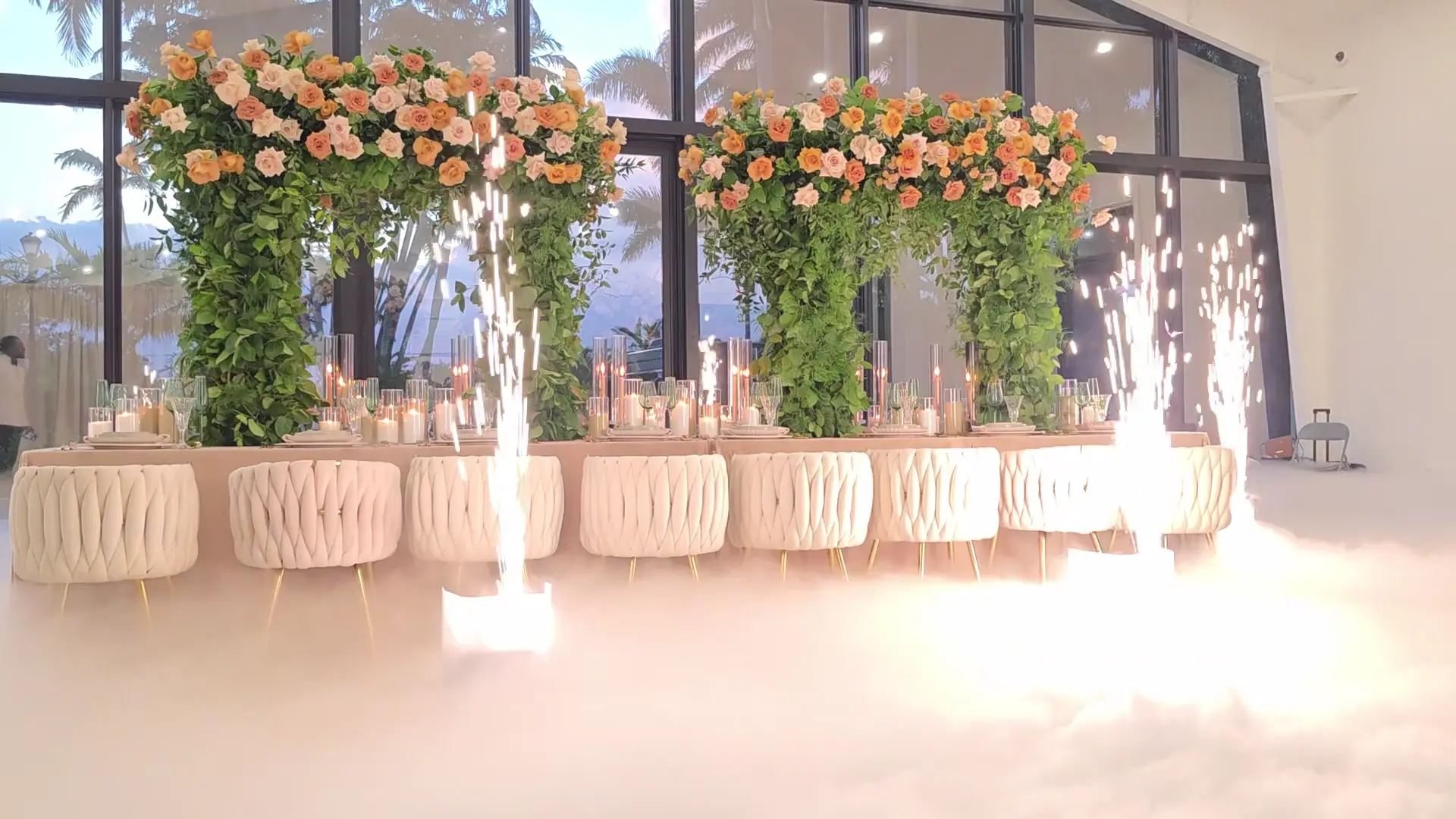 Floral installations, candlelight, and special effects in a styled shoot